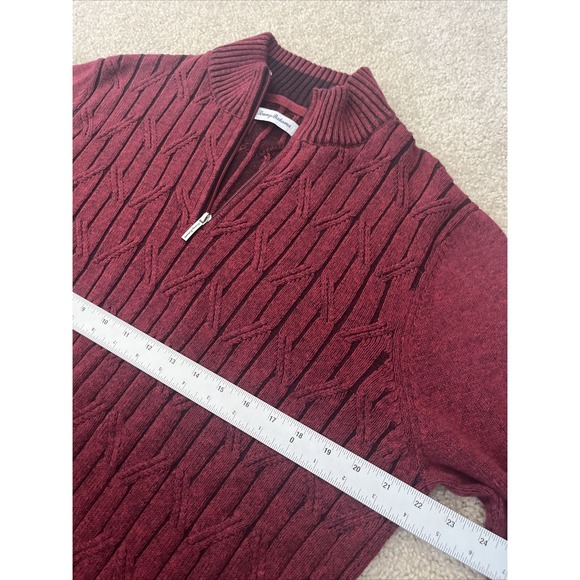 Tommy Bahama Mens Large Deep Sea Half Zip Cable Sweater in Cherry Stone - Picture 7 of 8